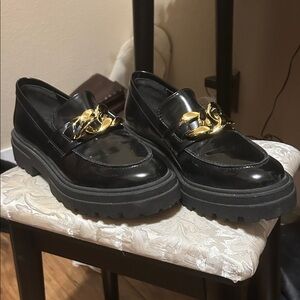 Steve Madden Black Patent Chain-Accent Women’s Loafers